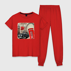 Пижама хлопковая женская Лондон в стиле ретро, цвет: красный