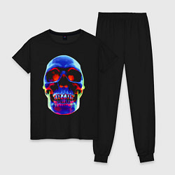 Пижама хлопковая женская Cool neon skull, цвет: черный