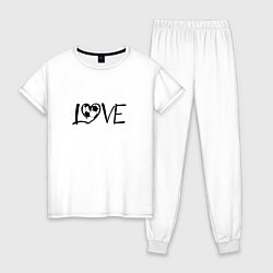 Пижама хлопковая женская День святого Валентина футбольная любовь, цвет: белый