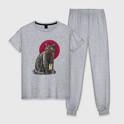 Пижама хлопковая женская Кот программист и мышка, цвет: меланж