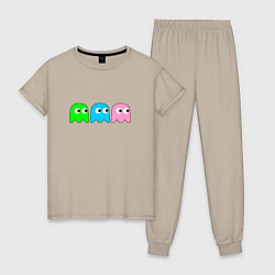 Пижама хлопковая женская Pac man - play Для двоих, цвет: миндальный