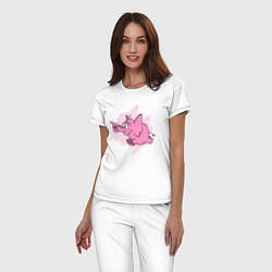 Пижама хлопковая женская Розовый слон, бегущий по своим делам, цвет: белый — фото 2