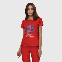 Пижама хлопковая женская Detroit Red Wings, Детройт Ред Уингз Маскот, цвет: красный — фото 2