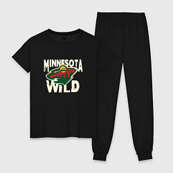 Пижама хлопковая женская Миннесота Уайлд, Minnesota Wild, цвет: черный