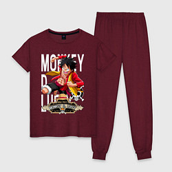 Пижама хлопковая женская One Piece Monkey Большой Куш Манки, цвет: меланж-бордовый