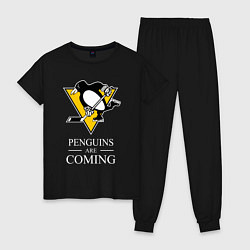 Пижама хлопковая женская Penguins are coming, Pittsburgh Penguins, Питтсбур, цвет: черный