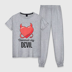 Пижама хлопковая женская Valentines Day Devil, цвет: меланж