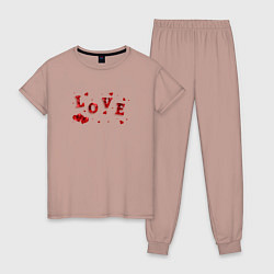 Пижама хлопковая женская Рубиновая Надпись Любовь Love, цвет: пыльно-розовый