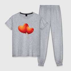 Пижама хлопковая женская Воздушные Сердца Любовные Шары, цвет: меланж