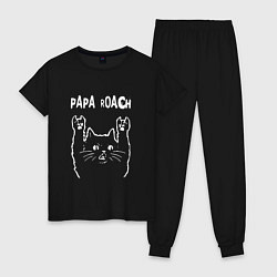 Пижама хлопковая женская Papa Roach Рок кот, цвет: черный