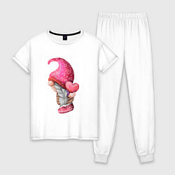 Пижама хлопковая женская 14 февраля, гномик, цвет: белый