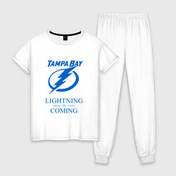 Пижама хлопковая женская Tampa Bay Lightning is coming, Тампа Бэй Лайтнинг, цвет: белый