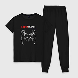Пижама хлопковая женская Limp Bizkit рок кот, цвет: черный