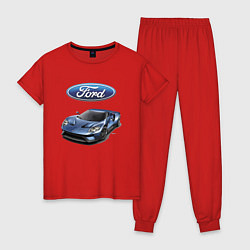 Пижама хлопковая женская Ford - legendary racing team!, цвет: красный