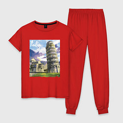 Пижама хлопковая женская Италия Пизанская башня, цвет: красный