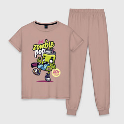 Пижама хлопковая женская Diet Zombie Pop Sugar free Pop art, цвет: пыльно-розовый