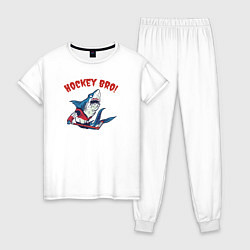 Пижама хлопковая женская Хоккей Бро!, цвет: белый