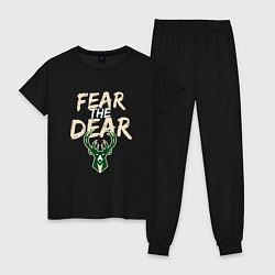 Пижама хлопковая женская Milwaukee Bucks Fear the dear Милуоки Бакс, цвет: черный