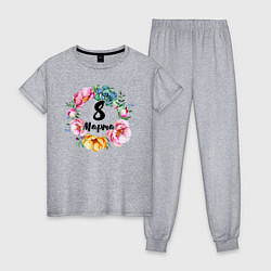 Пижама хлопковая женская Венок цветов, цвет: меланж