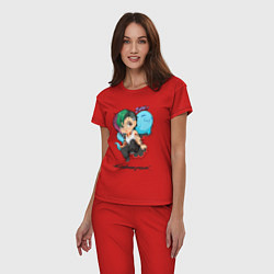 Пижама хлопковая женская Cyberpunk 2077 Judy Киберпанк Джуди, цвет: красный — фото 2