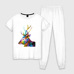 Пижама хлопковая женская Цветной олень Colored Deer, цвет: белый