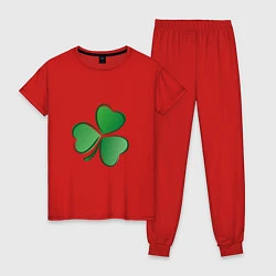 Пижама хлопковая женская Ирландский Клевер День Св Патрика, цвет: красный
