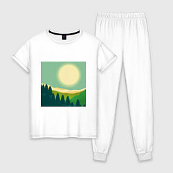 Пижама хлопковая женская Пейзаж и яркое солнце, цвет: белый
