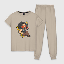 Пижама хлопковая женская Johnny Джонник Cyberpunk, цвет: миндальный