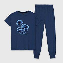 Пижама хлопковая женская Неоновые грибы, цвет: тёмно-синий