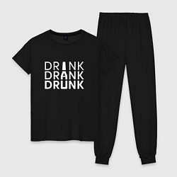 Пижама хлопковая женская DRINK DRANK DRUNK, цвет: черный