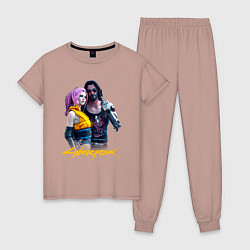 Пижама хлопковая женская Vi & Johnny Cyberpunk2077 Джонни и Ви, цвет: пыльно-розовый