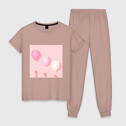 Пижама хлопковая женская Розовые шарики, цвет: пыльно-розовый