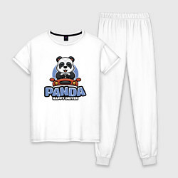 Пижама хлопковая женская Panda Happy driver, цвет: белый