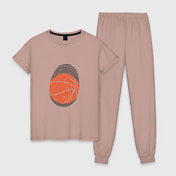 Пижама хлопковая женская Баскетбол - Отпечаток, цвет: пыльно-розовый