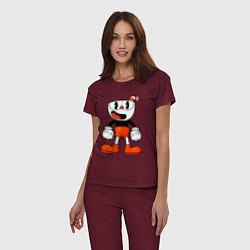 Пижама хлопковая женская Cuphead красная чашечка, цвет: меланж-бордовый — фото 2