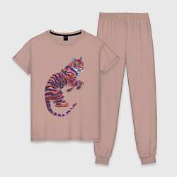 Пижама хлопковая женская Галактический тигр, цвет: пыльно-розовый