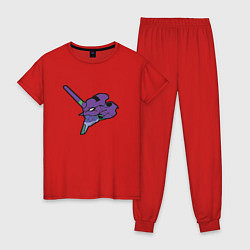 Пижама хлопковая женская Евангелион мехи Модуль-01, цвет: красный