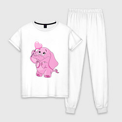 Пижама хлопковая женская Розовый слонёнок, цвет: белый