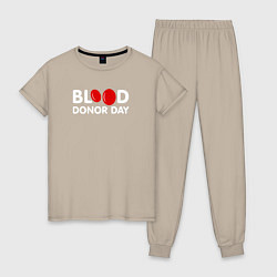 Пижама хлопковая женская Blood Donor Day, цвет: миндальный