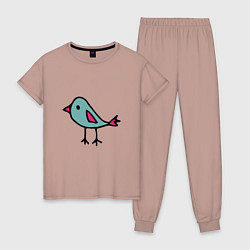 Женская пижама Птичка, голубой и розовый цвет