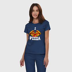 Пижама хлопковая женская Я люблю пиццу 2 слайса, цвет: тёмно-синий — фото 2