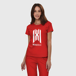 Пижама хлопковая женская Monsta x logo, цвет: красный — фото 2