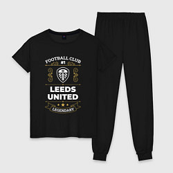 Пижама хлопковая женская Leeds United FC 1, цвет: черный