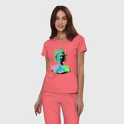 Пижама хлопковая женская Gorgon Medusa Vaporwave Neon, цвет: коралловый — фото 2