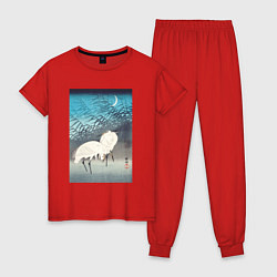 Пижама хлопковая женская Egrets and Reeds in Moonlight, цвет: красный