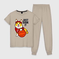 Пижама хлопковая женская JUST DUNK IT корги, цвет: миндальный