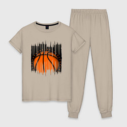 Пижама хлопковая женская Баскетбольный мяч в разрыве, цвет: миндальный
