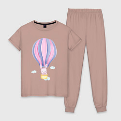 Пижама хлопковая женская Милый Крольчонок Взлетает На Воздушном Шаре, цвет: пыльно-розовый