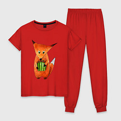 Пижама хлопковая женская Лисенок с подарком, цвет: красный