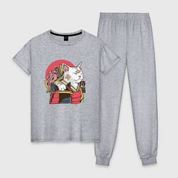 Женская пижама Котик Самурай Samurai Cat Japanese art